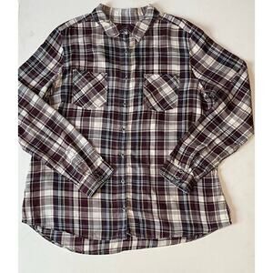 Caslon Classic Fit Plaid Shirt Women’s Size L – Cotton Tencel Blend Button Front